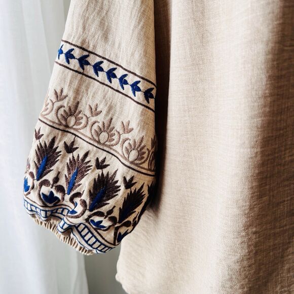 Olivia & Martin Earthy Boho Peasant Top Embroidered Prairie Style Blouse Plus 1X - Picture 3 of 8